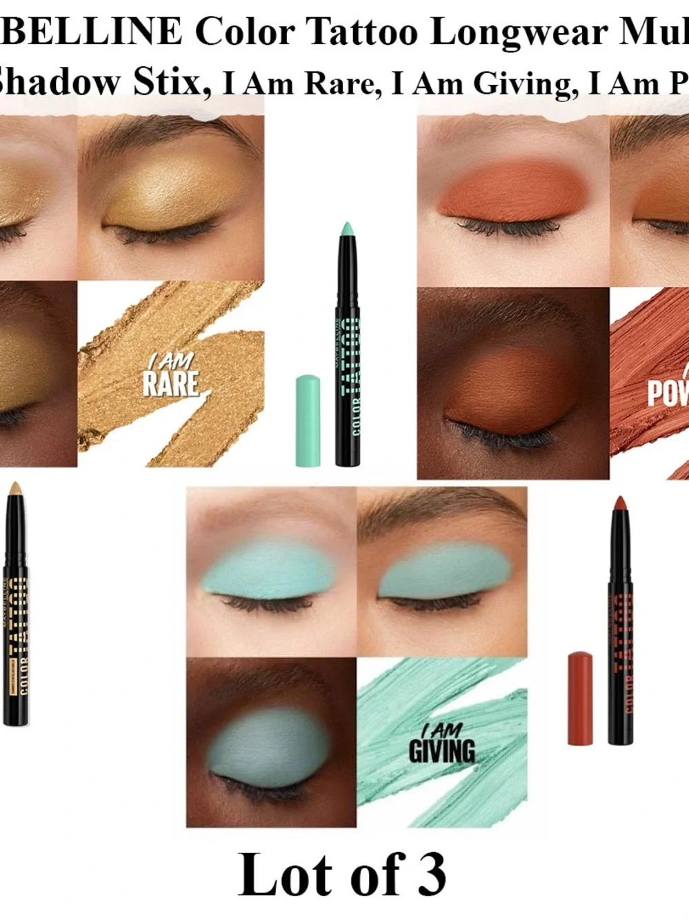 Maybelline Color Tattoo Shadow Stix Trio — Gold, Coral, Mint